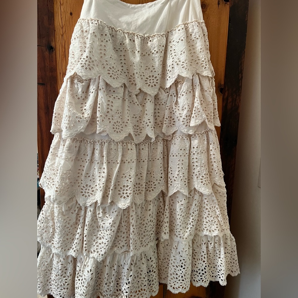 Magnolia Pearl Cream Lace Tiered Midi Skirt
